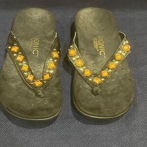 Vionic Black Sandals with Orange Accents